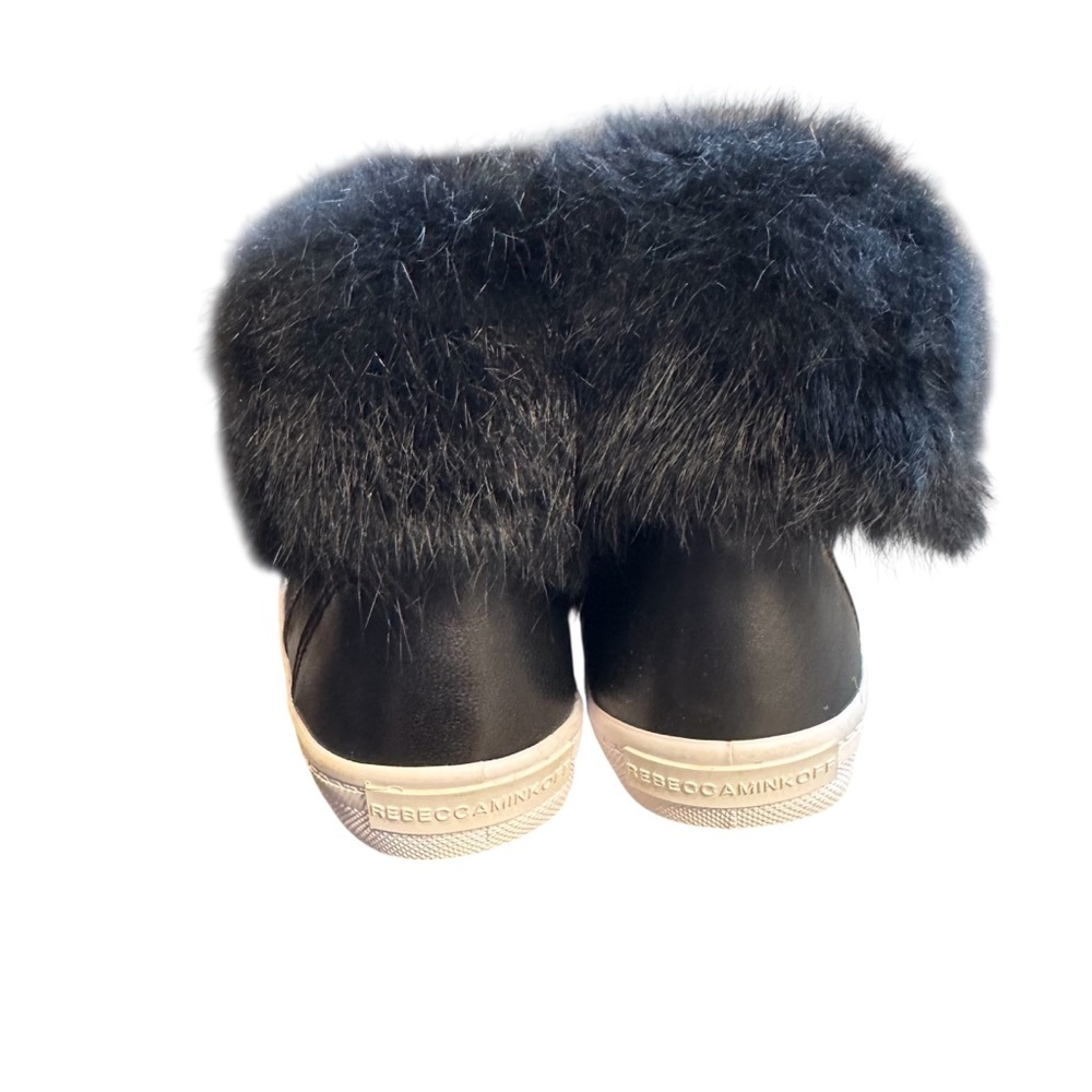 New Rebecca Minkoff Sasha High Top Leather Rabbit Fur Sneakers Size 7 S5 - Picture 3 of 6